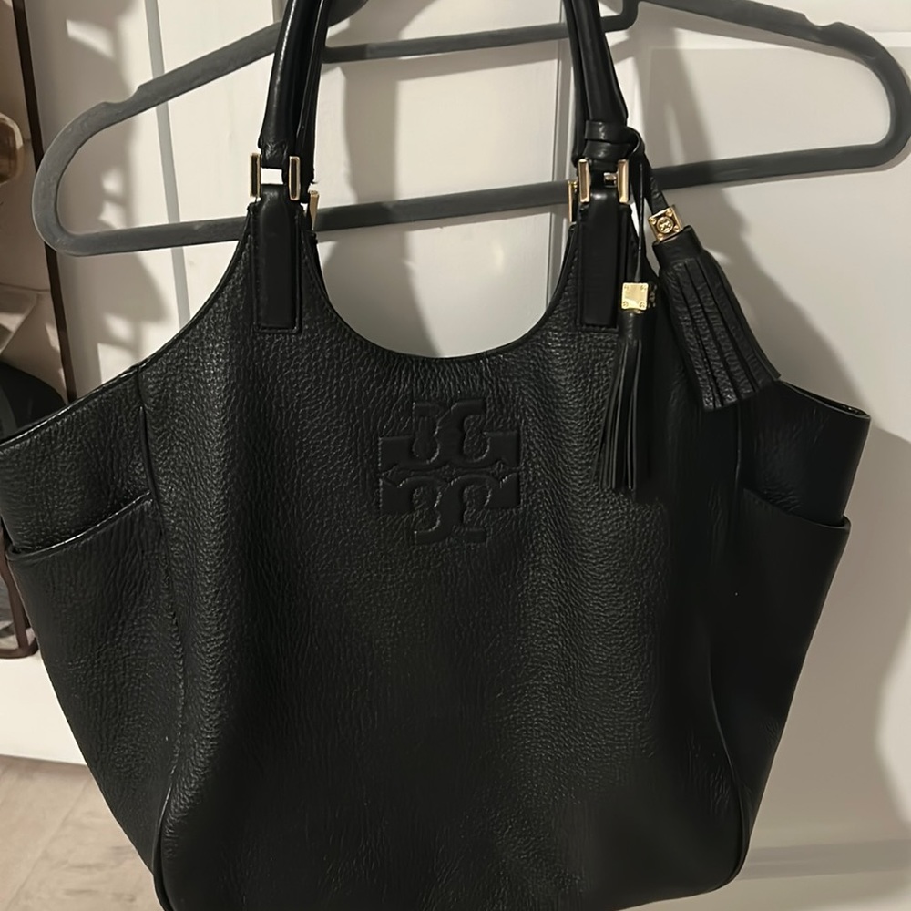 Tory Burch pebbled black leather tote